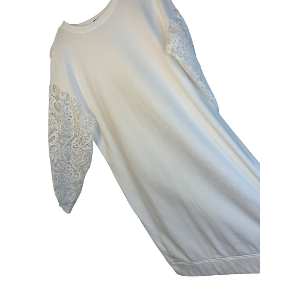 Express Womens Lace Sleeve Sweatshirt Dress White L RS10479 EUC